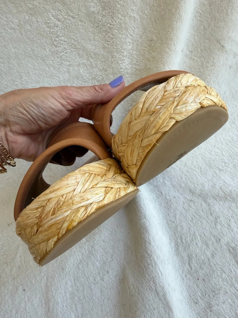 Dolce Vita Chavi Honey Tan Leather Slide Espadrille Platform Sandals Size 7.5